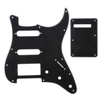 11-Hole HSS Strat Pickguard and Matching Back Plate - 20+ Colors 1-Ply Black - Ploutone