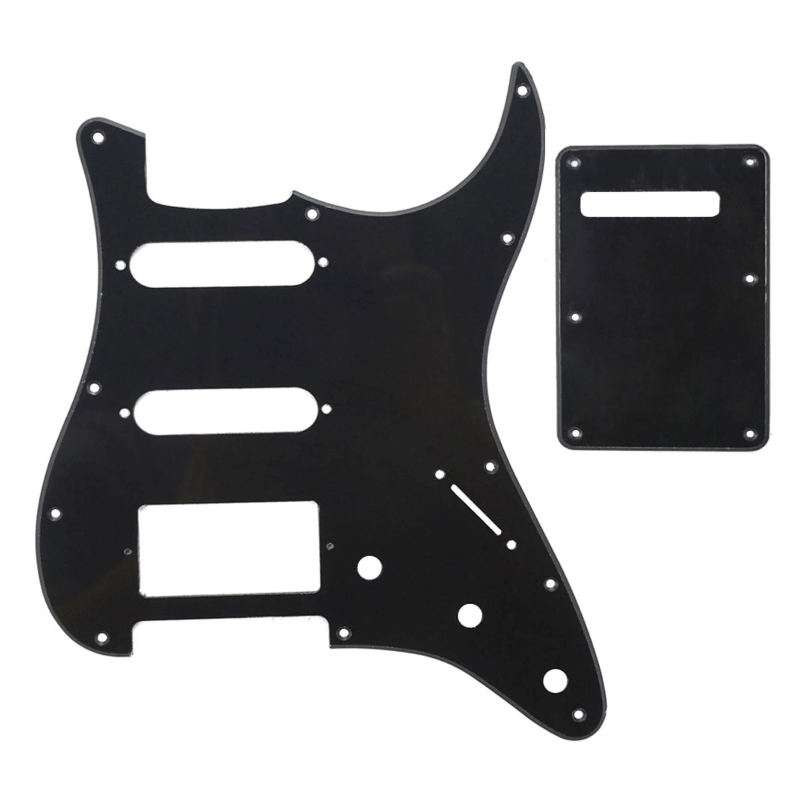 11-Hole HSS Strat Pickguard and Matching Back Plate - 20+ Colors 1-Ply Black - Ploutone