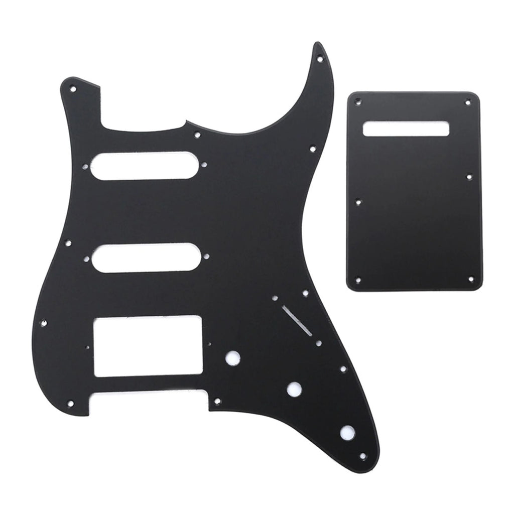 11-Hole HSS Strat Pickguard and Matching Back Plate - 20+ Colors 1-Ply Matte Black - Ploutone