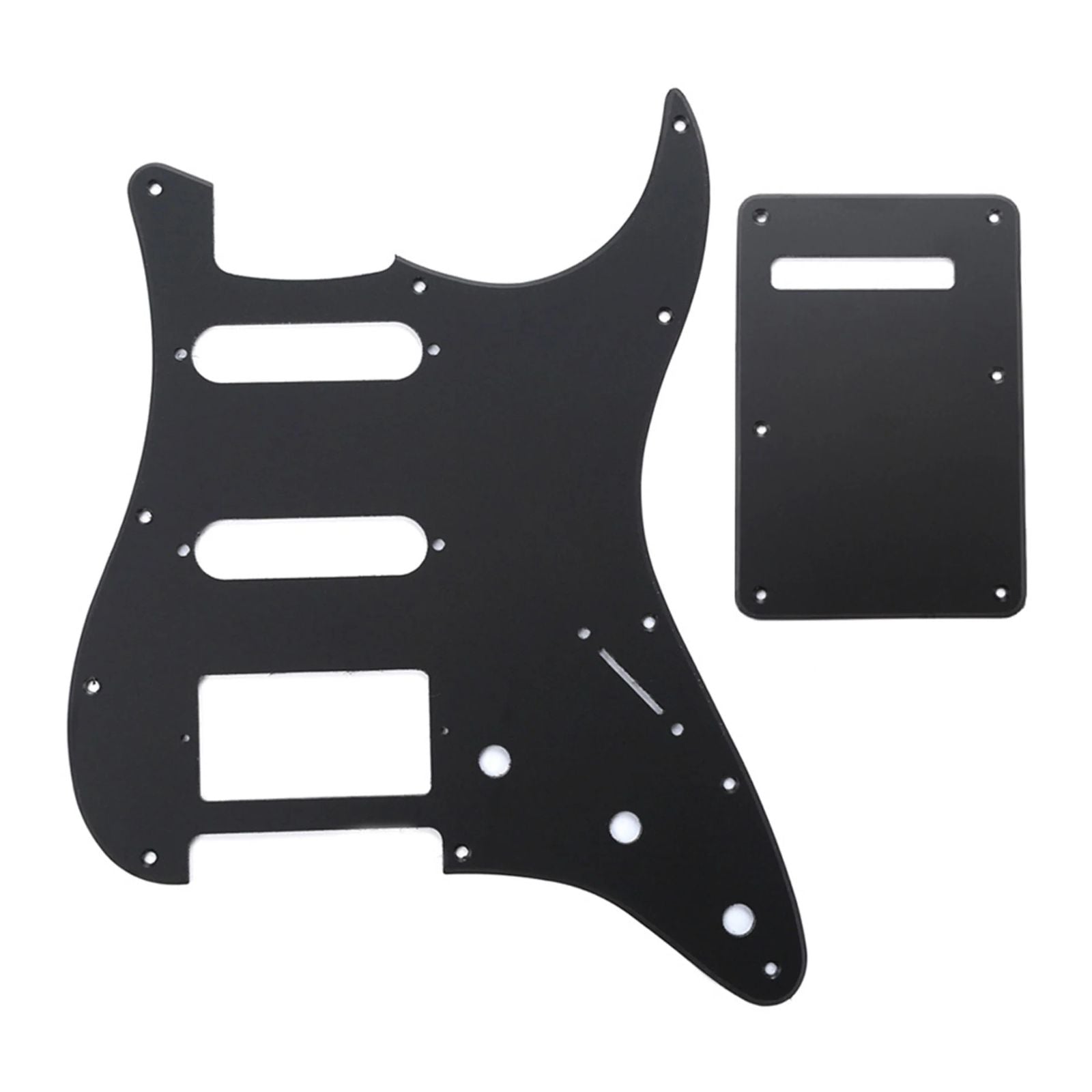 11-Hole HSS Strat Pickguard and Matching Back Plate - 20+ Colors 1-Ply Matte Black - Ploutone