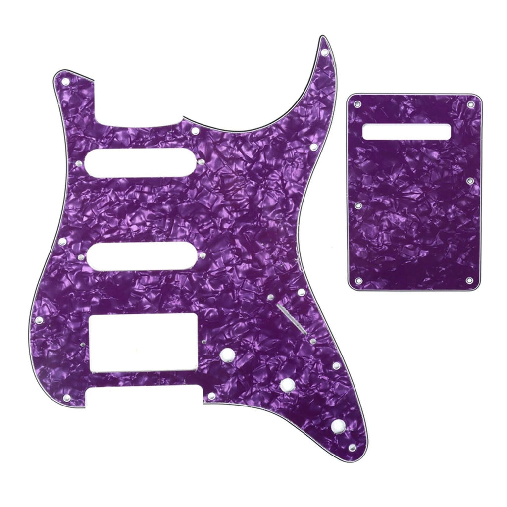 11-Hole HSS Strat Pickguard and Matching Back Plate - 20+ Colors 4-Ply Purple Pearl - Ploutone