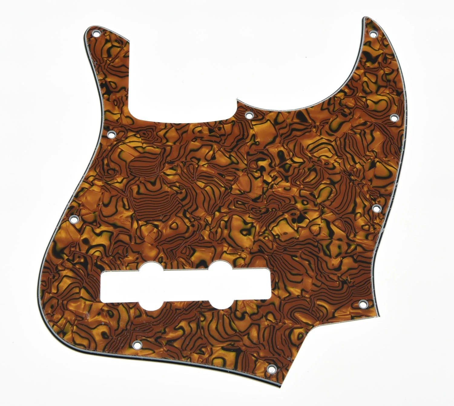 10-Hole Jazz Bass Pickguard (4-String) - 4-Ply Tiger Stripe - Ploutone