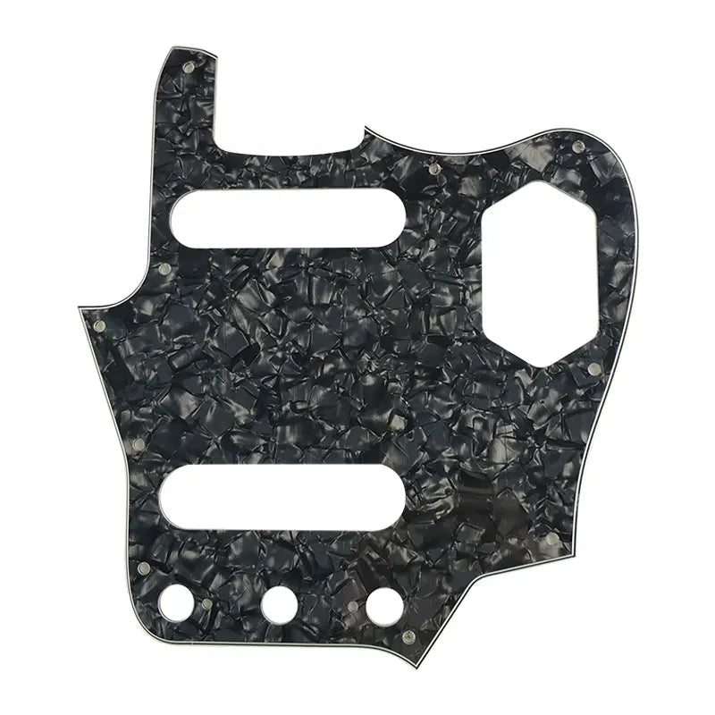 10-Hole SS Jaguar Pickguard for USA Fender - 20+ Colors 4-Ply Black Pearl - Ploutone