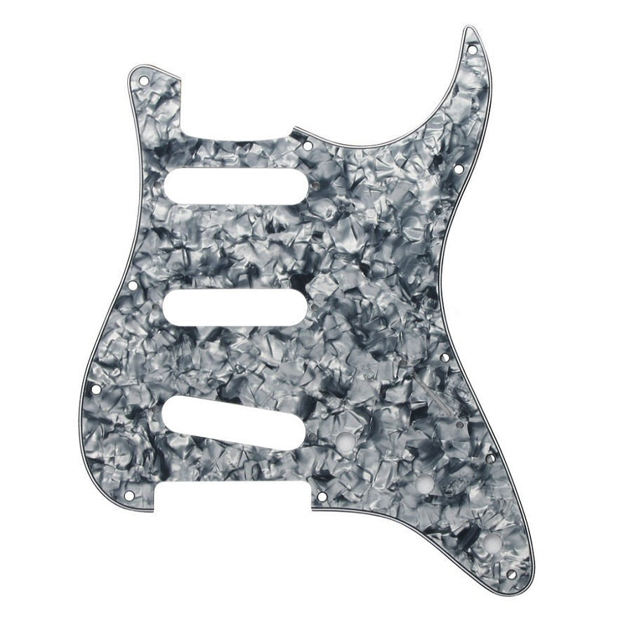 11-Hole SSS Strat Pickguard - 20+ Colors 4-Ply Gray Pearl - Ploutone