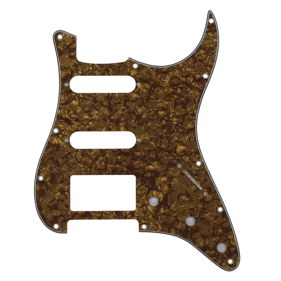 11-Hole HSS Strat Pickguard - Multiple Colors 4-Ply Brown Pearl - Ploutone