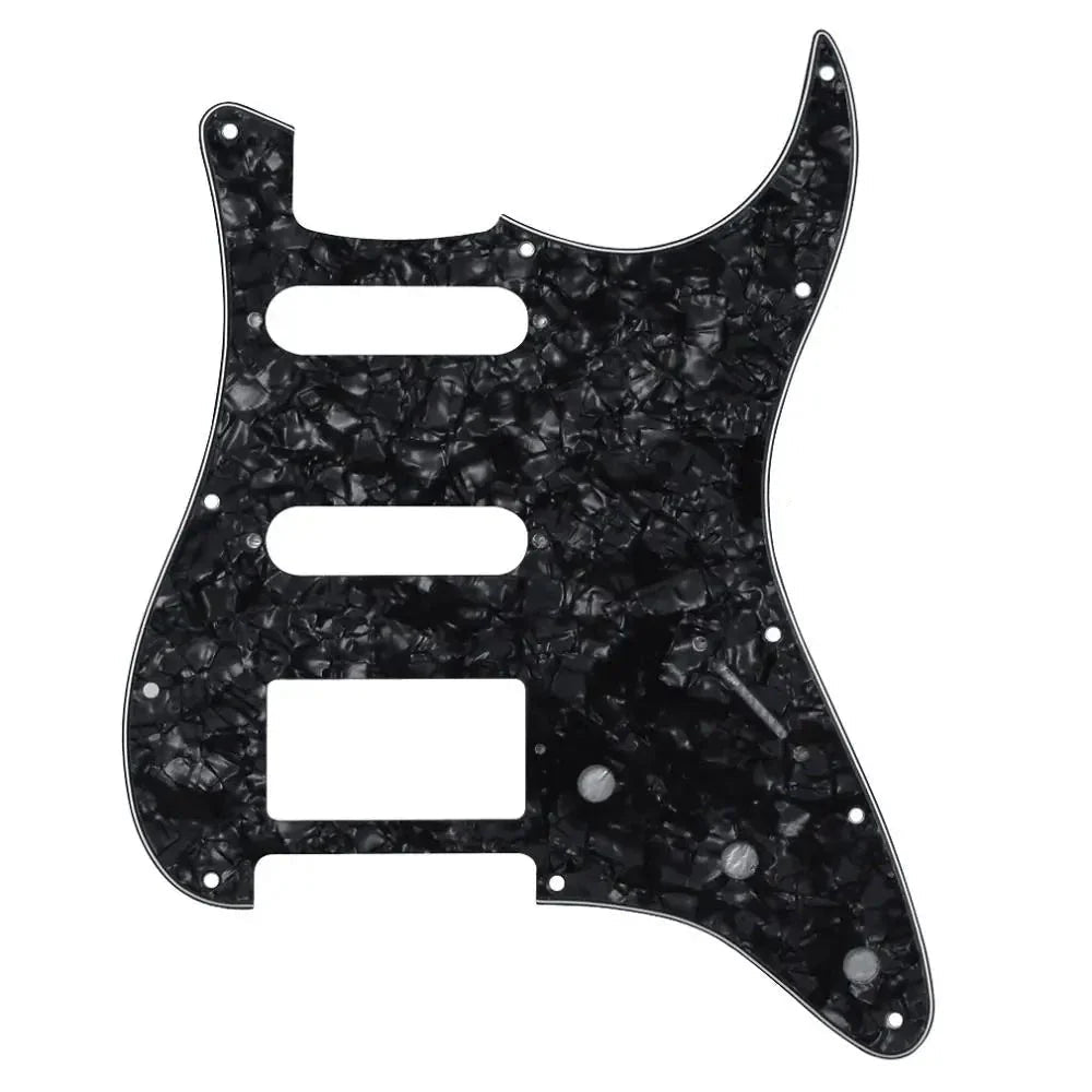 11-Hole HSS Strat Pickguard - Multiple Colors 4-Ply Black Pearl - Ploutone