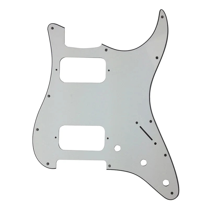 11-Hole HH Strat Pickguard (Round Corners, 3-Knobs) - 3-Ply White - Ploutone