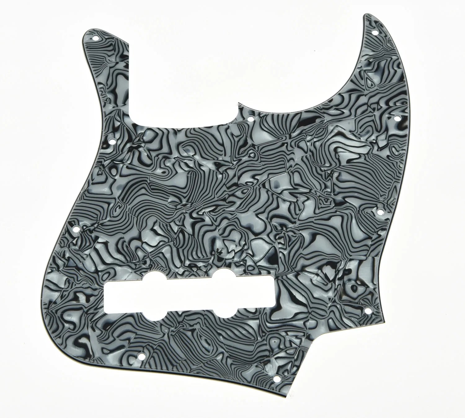 10-Hole Jazz Bass Pickguard (4-String) - Black and White Shell - Ploutone