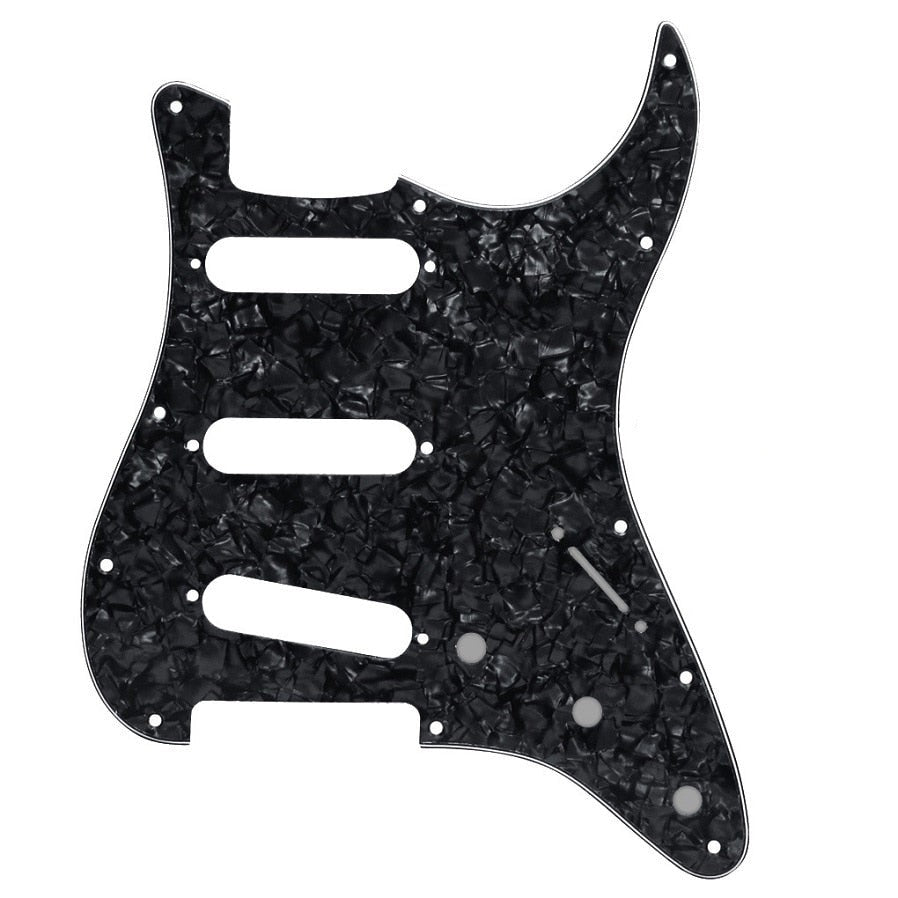 11-Hole SSS Strat Pickguard - 20+ Colors 4-Ply Black Pearl - Ploutone