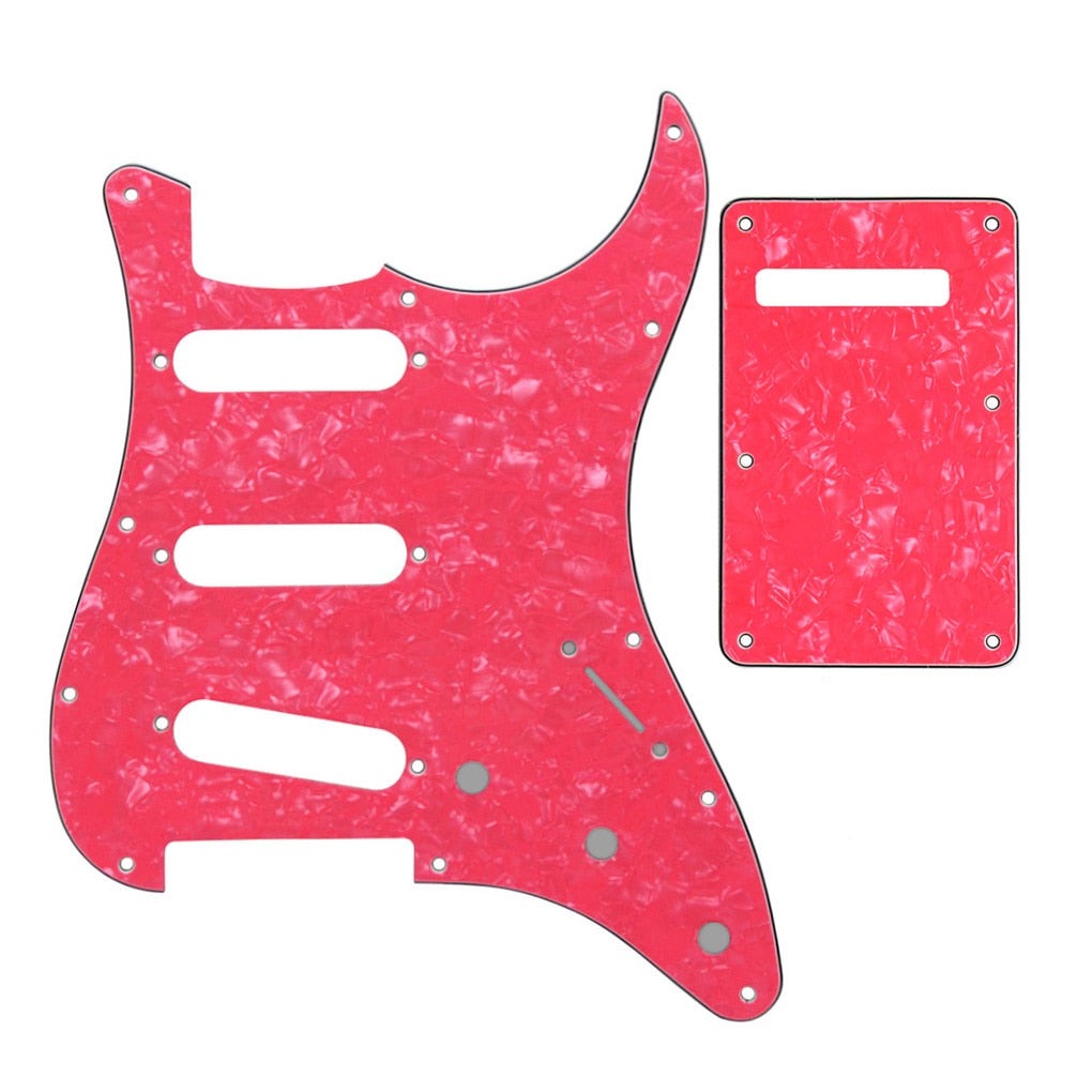 11-Hole SSS Strat Pickguard and Matching Back Plate - 20+ Colors 4-Ply Hot Pink Pearl - Ploutone