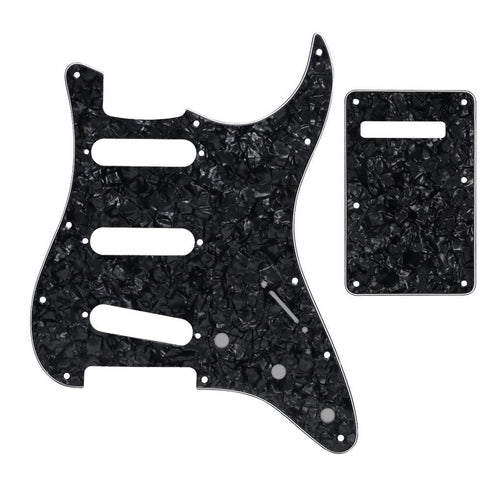 11-Hole SSS Strat Pickguard and Matching Back Plate - 20+ Colors 4-Ply Black Pearl - Ploutone