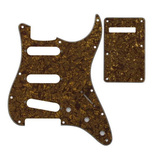 11-Hole SSS Strat Pickguard and Matching Back Plate - 20+ Colors 4-Ply Brown Pearl - Ploutone