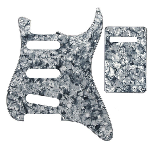 11-Hole SSS Strat Pickguard and Matching Back Plate - 20+ Colors 4-Ply Gray Pearl - Ploutone