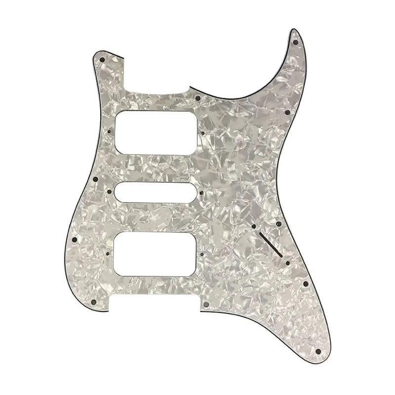 11-Hole HSH Strat Pickguard (No Control Holes) - 4-Ply White Pearl - Ploutone