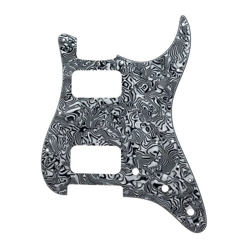 11-Hole HH Strat Pickguard (Round Corners, 3-Knobs)- 4-Ply White Pearl Shell - Ploutone