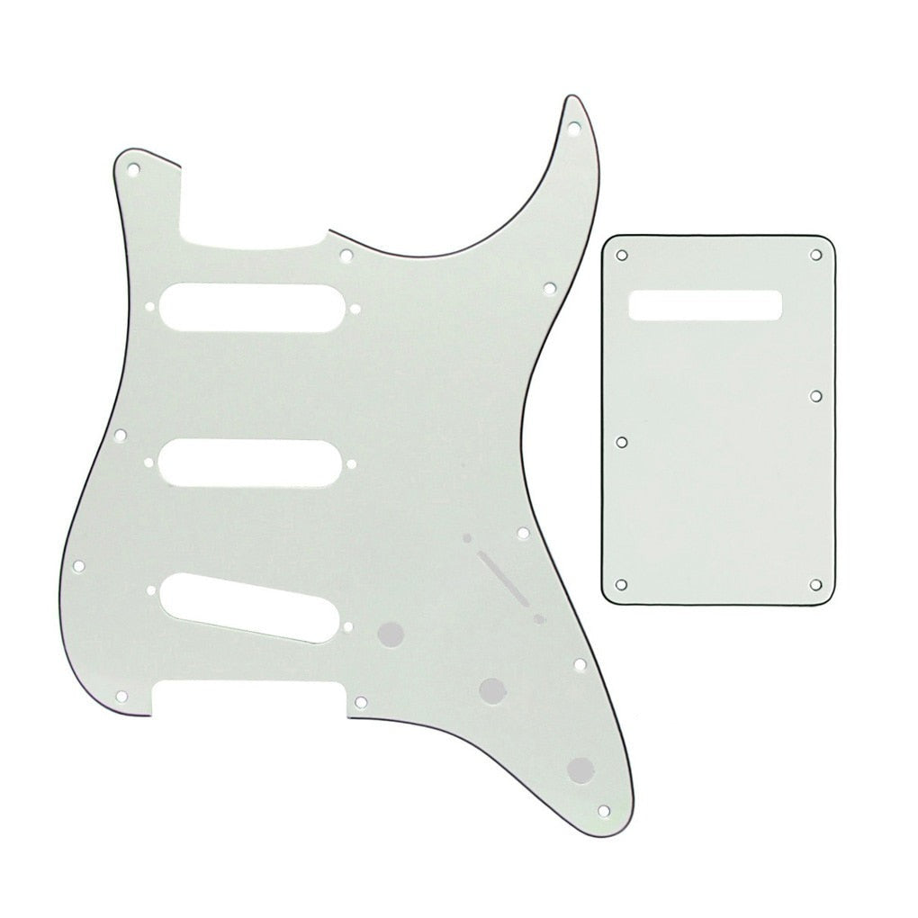 11-Hole SSS Strat Pickguard and Matching Back Plate - 20+ Colors 3-Ply Ivory White - Ploutone