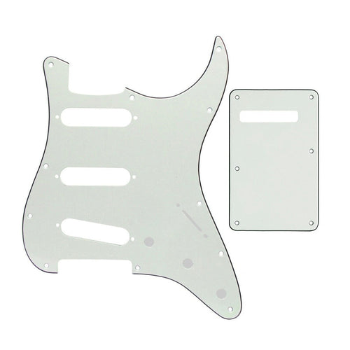 11-Hole SSS Strat Pickguard and Matching Back Plate - 20+ Colors 3-Ply Ivory White - Ploutone