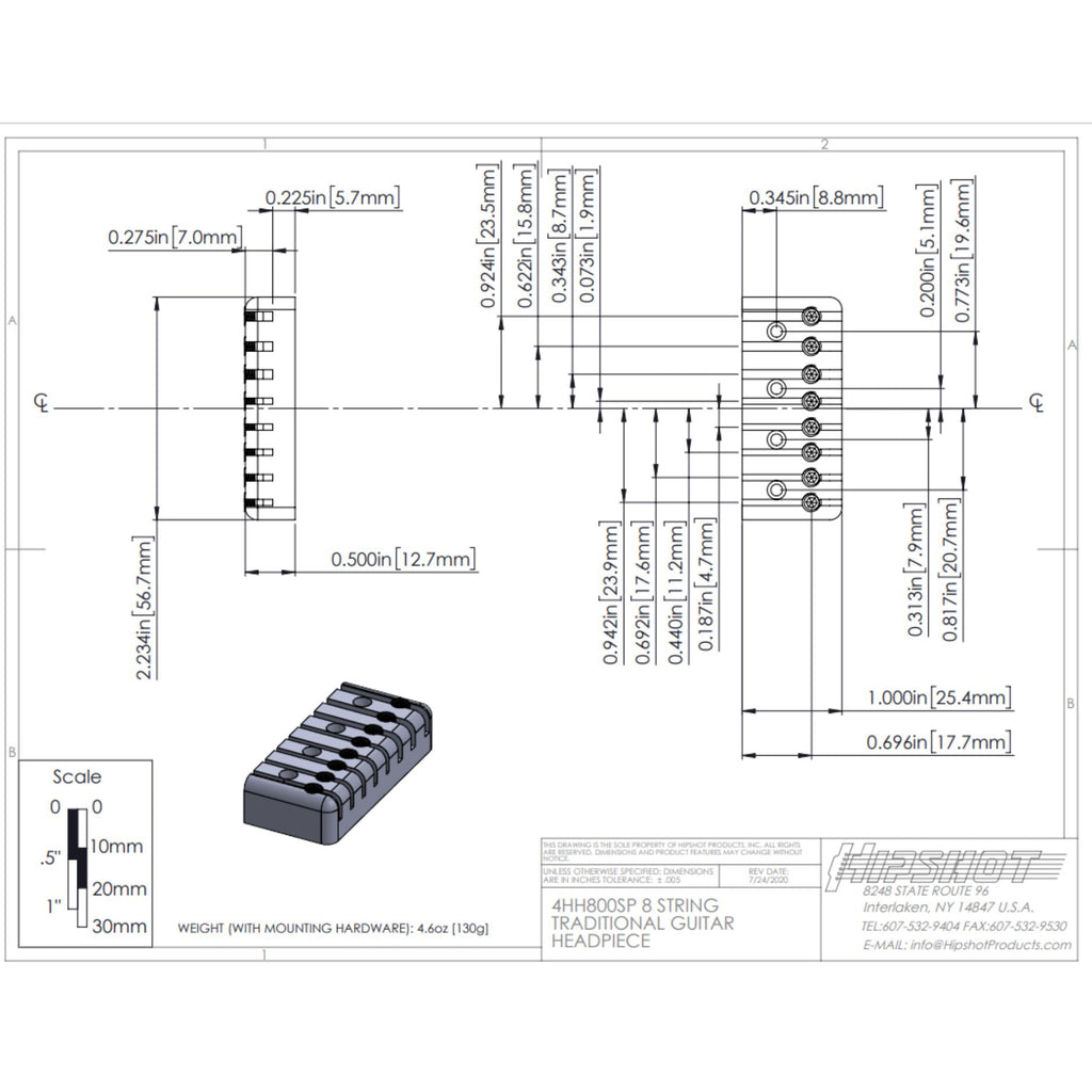 Hipshot 8-String Headless Fixed Bridge - Ploutone