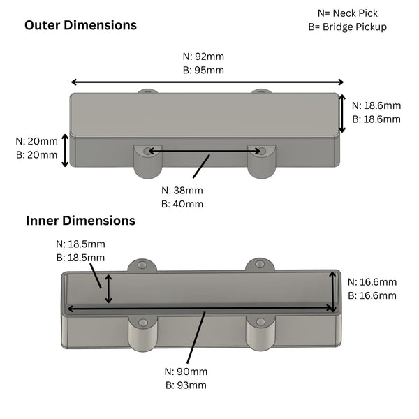 Custom 4-String Jazz Bass Pickup Covers (No Holes) Set of 2 - Black & White Pickup Covers from Ploutone
