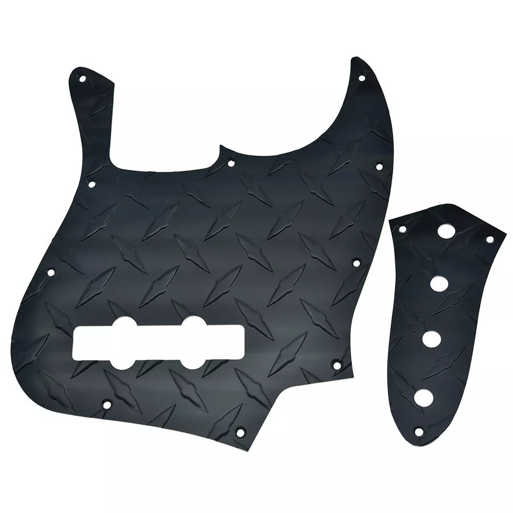 Jazz Bass Diamond Plate Metal Pickguard and Control Plate - Black - Ploutone