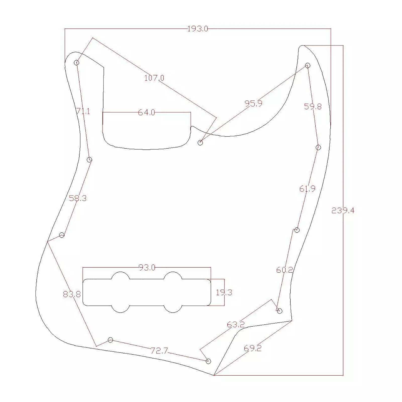 Jazz Bass Diamond Plate Metal Pickguard and Control Plate - Chrome - Ploutone