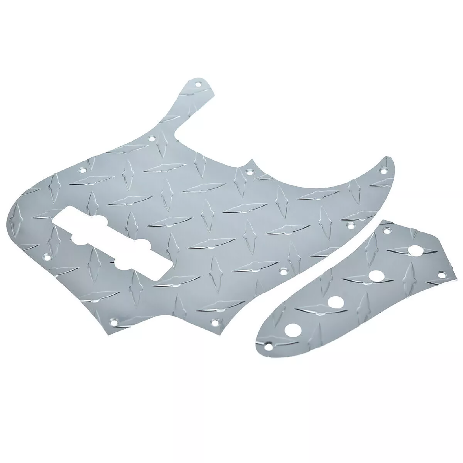 Jazz Bass Diamond Plate Metal Pickguard and Control Plate - Chrome - Ploutone