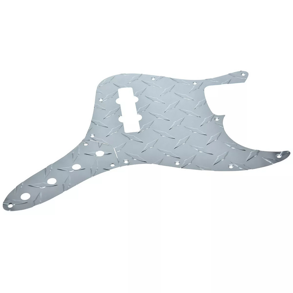 Jazz Bass Diamond Plate Metal Pickguard and Control Plate - Chrome - Ploutone