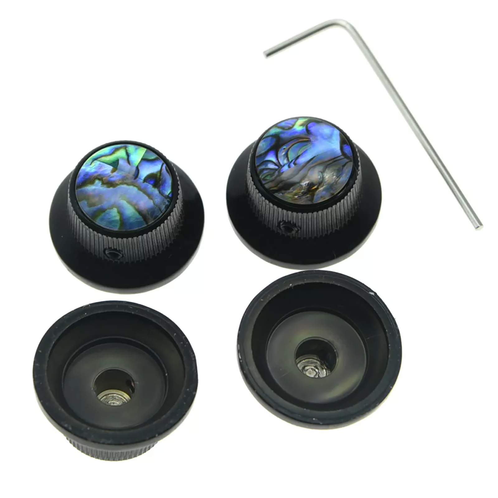 Les Paul Black Abalone Top Hat Metal Bell Knobs with Screw (Set of 4) - Ploutone