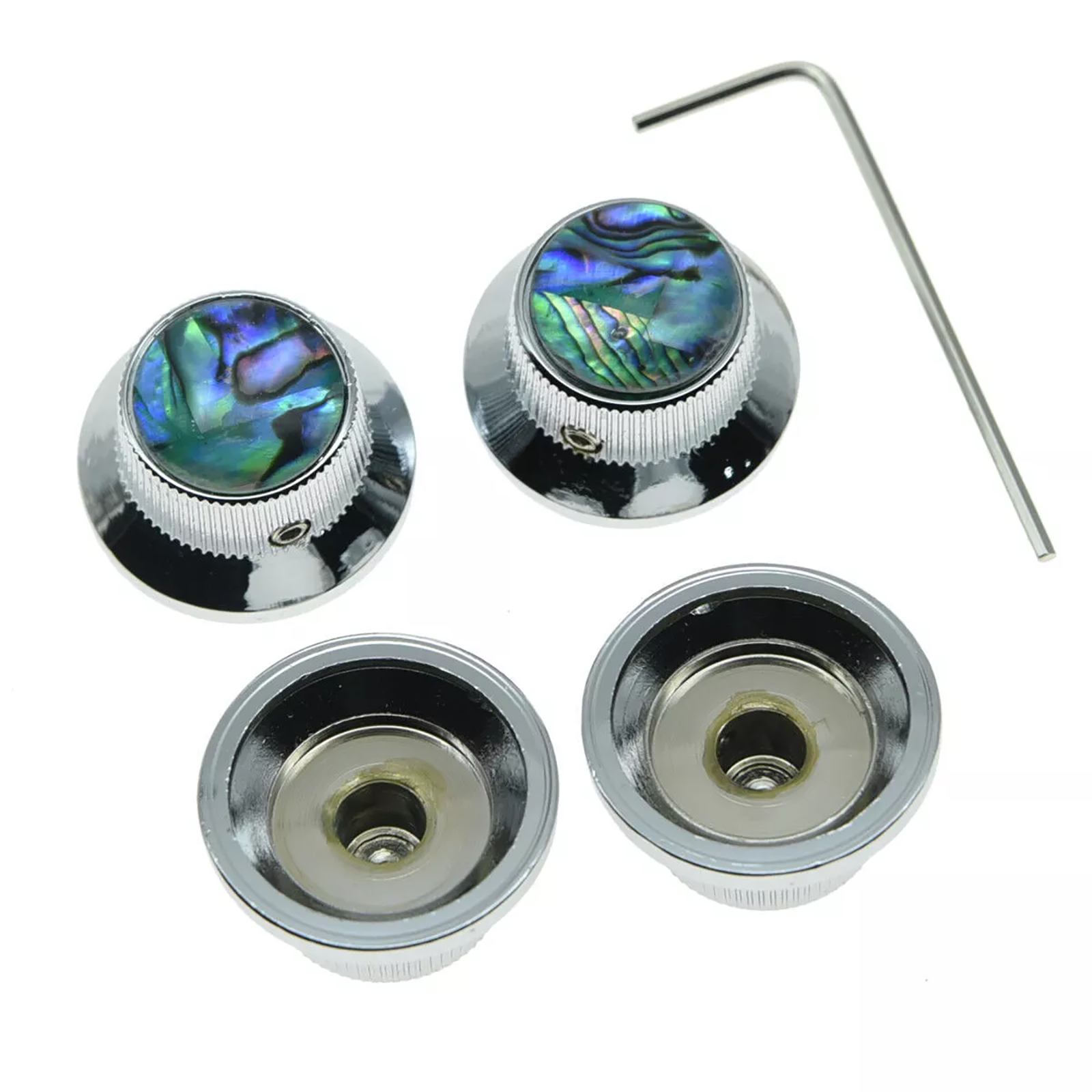 Les Paul Chrome Abalone Top Hat Metal Bell Knobs with Screw (Set of 4) - Ploutone