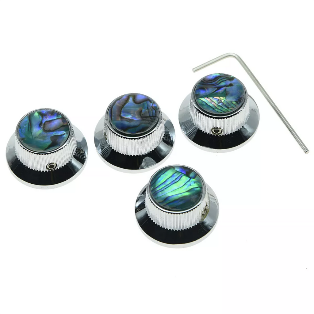 Les Paul Chrome Abalone Top Hat Metal Bell Knobs with Screw (Set of 4) - Ploutone