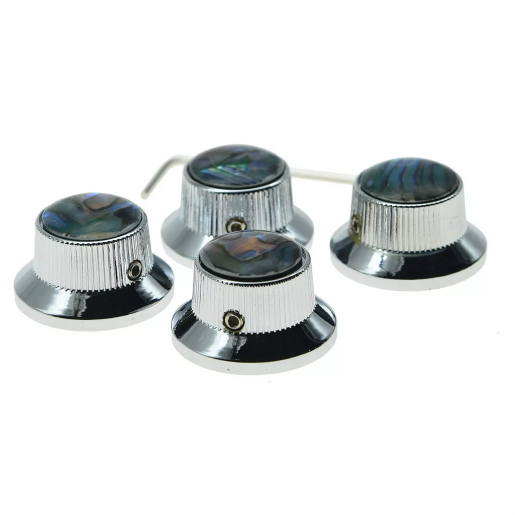 Les Paul Chrome Abalone Top Hat Metal Bell Knobs with Screw (Set of 4) - Ploutone