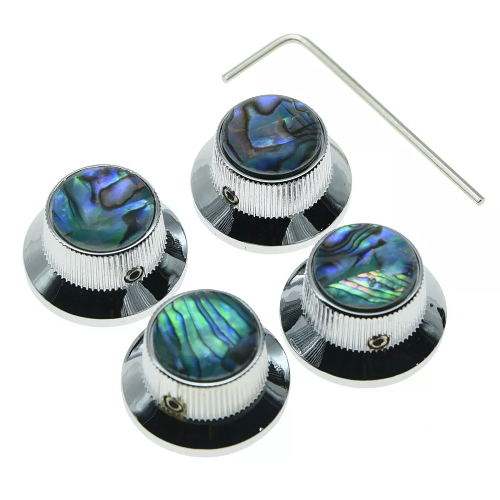 Les Paul Chrome Abalone Top Hat Metal Bell Knobs with Screw (Set of 4) - Ploutone