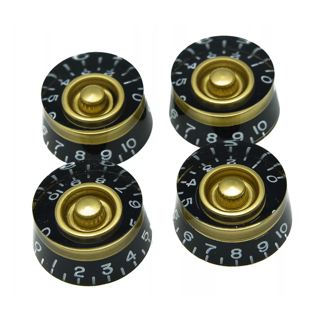 Les Paul Speed Dial Knobs - Black with Gold Accent (Set of 4) Knobs from Ploutone