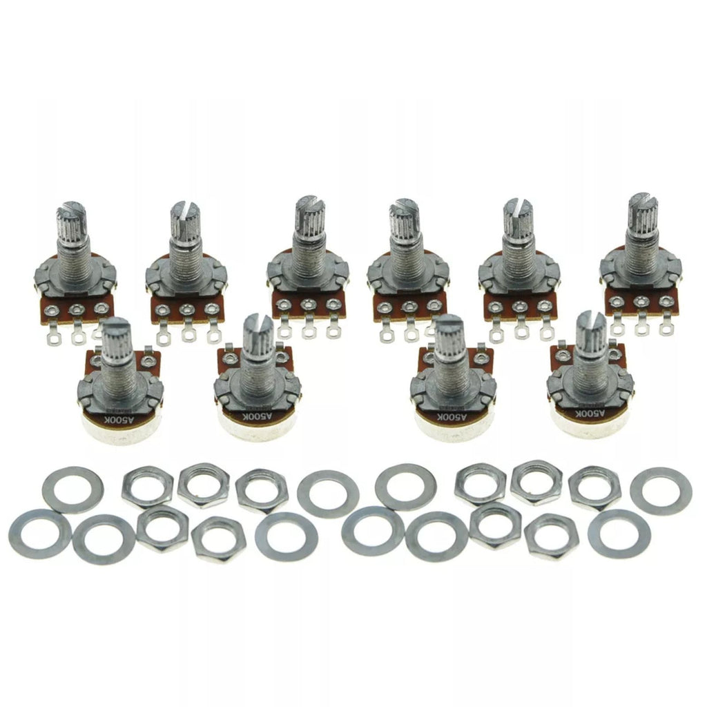 Long Shaft Mini A500K Potentiometers (Set of 10)