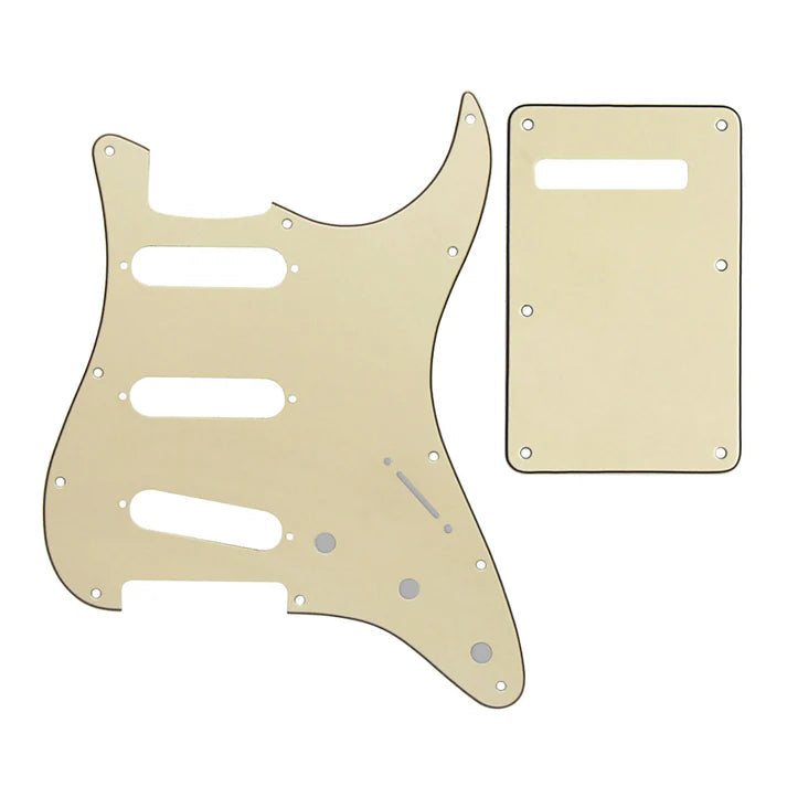 11-Hole SSS Strat Pickguard and Matching Back Plate - 20+ Colors 3-Ply Cream - Ploutone