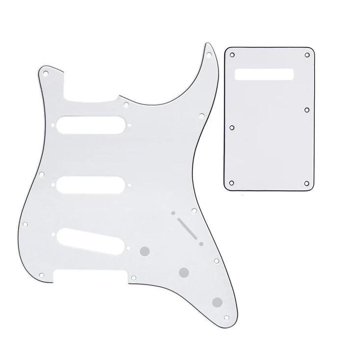 11-Hole SSS Strat Pickguard and Matching Back Plate - 20+ Colors 3-Ply White - Ploutone