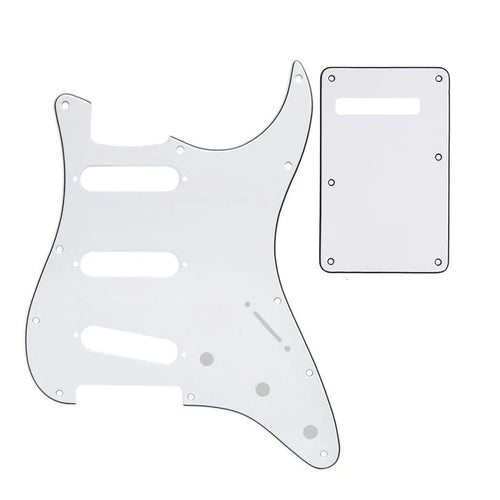 11-Hole SSS Strat Pickguard and Matching Back Plate - 20+ Colors 3-Ply White - Ploutone