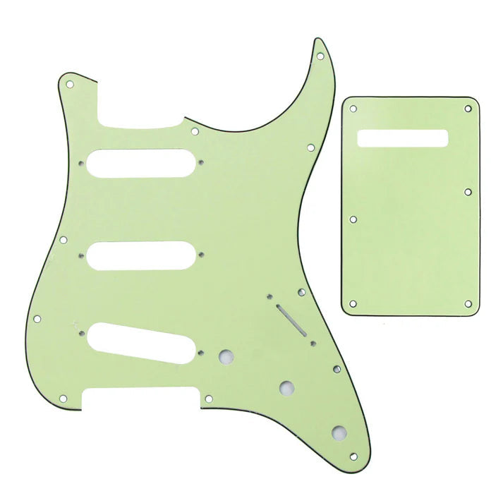 11-Hole SSS Strat Pickguard and Matching Back Plate - 20+ Colors 3-Ply Mint Green - Ploutone