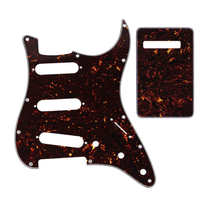 11-Hole SSS Strat Pickguard and Matching Back Plate - 20+ Colors 4-Ply Brown Tortoise - Ploutone