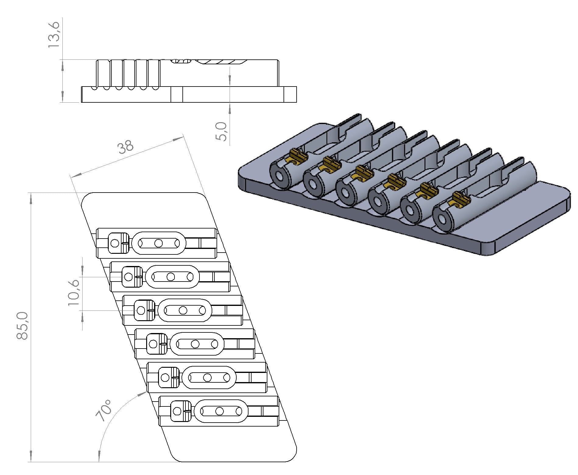 Nova Guitar Parts 6-String Fixed Multi-Scale Guitar Bridge - Ploutone