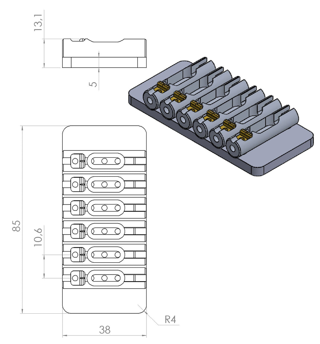 Nova Guitar Parts 6-String Fixed Guitar Bridge - Ploutone