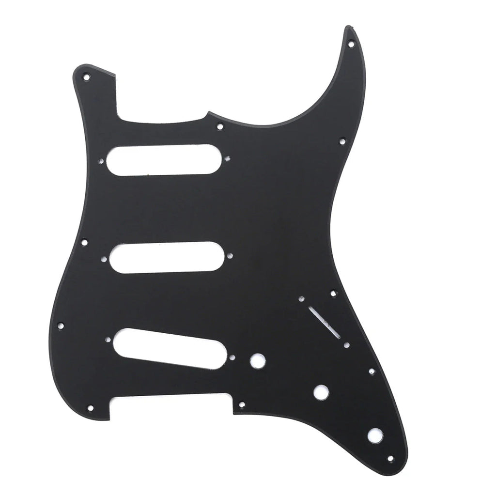 11-Hole Strat Pickguard SSS - 1-Ply Matte Black SSS Strat Pickguards from Ploutone
