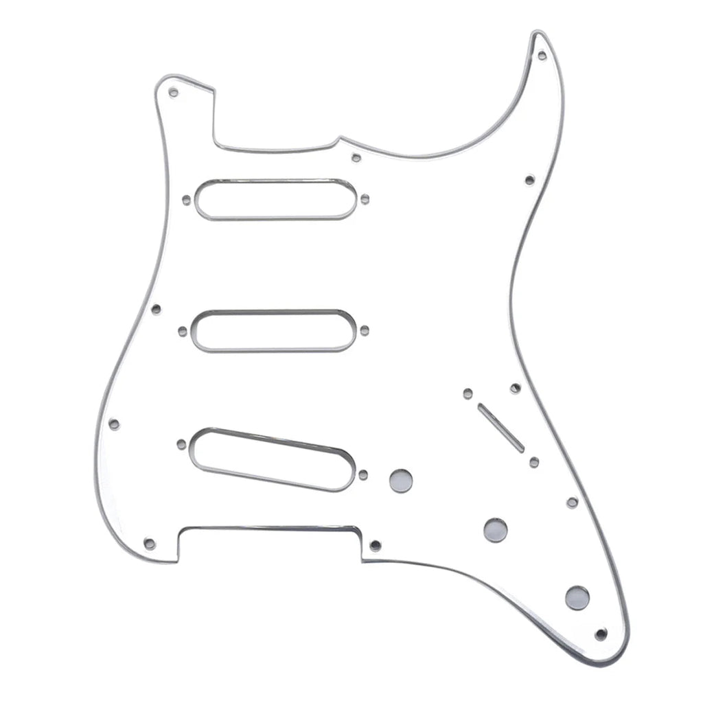 11-Hole Strat Pickguard SSS - Silver Mirror Acrylic SSS Strat Pickguards from Ploutone
