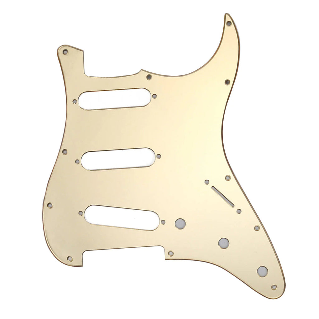 11-Hole Strat Pickguard SSS - Gold Mirror Acrylic SSS Strat Pickguards from Ploutone