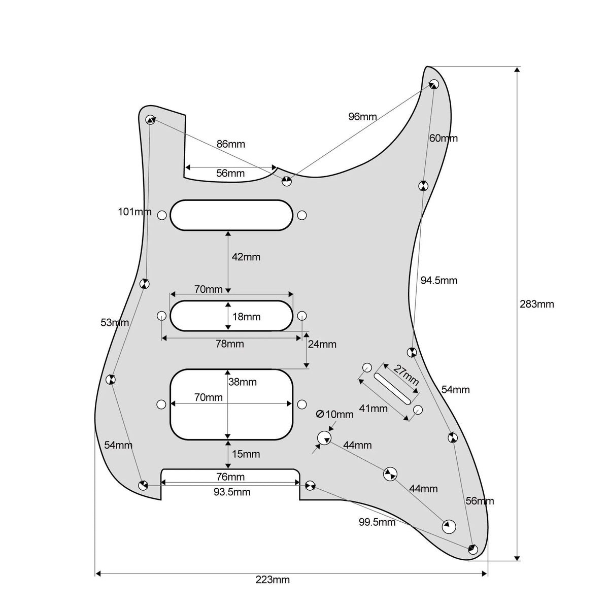 Fender Stratocaster HSS Pickguard (Open Humbucker) - 3-Ply Gray Pearl - Ploutone