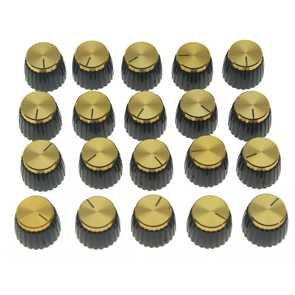 Marshall Amp Knobs - Black with Gold Cap, Push-On (Set of 20) Knobs from Ploutone