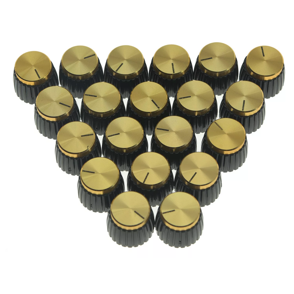 Marshall Amp Knobs - Black with Gold Cap, Push-On (Set of 20) - Ploutone