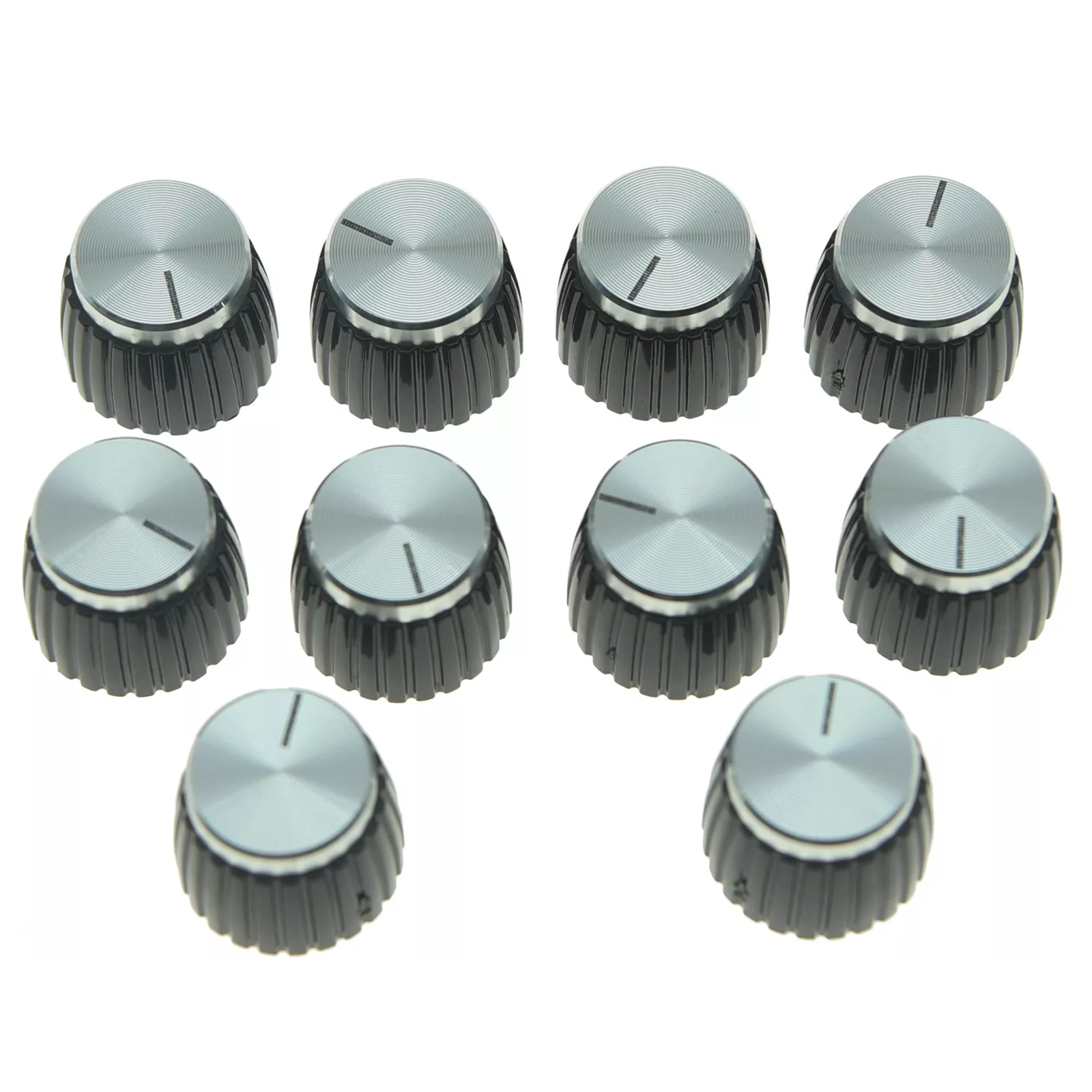 Marshall Amp Knobs - Black with Silver Cap, Push-On (Set of 10) - Ploutone