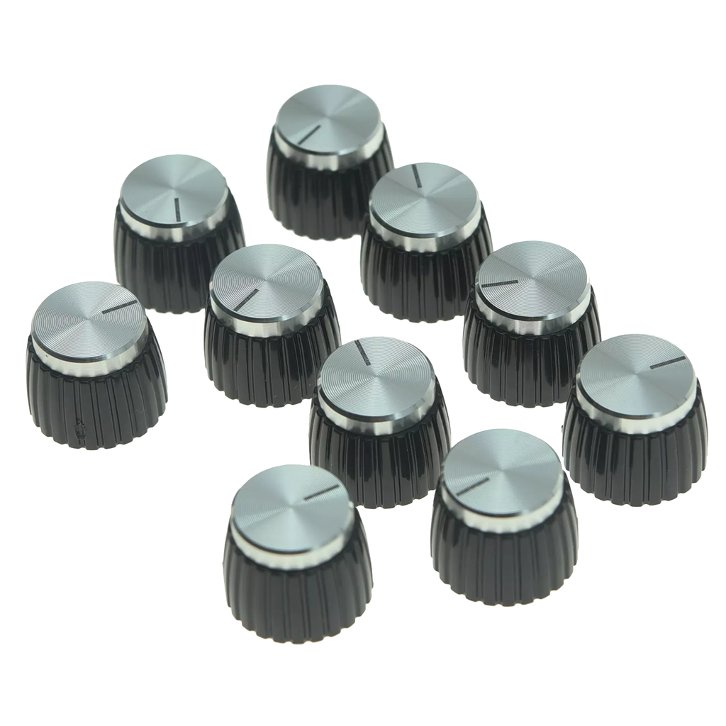 Marshall Amp Knobs - Black with Silver Cap, Push-On (Set of 10) - Ploutone