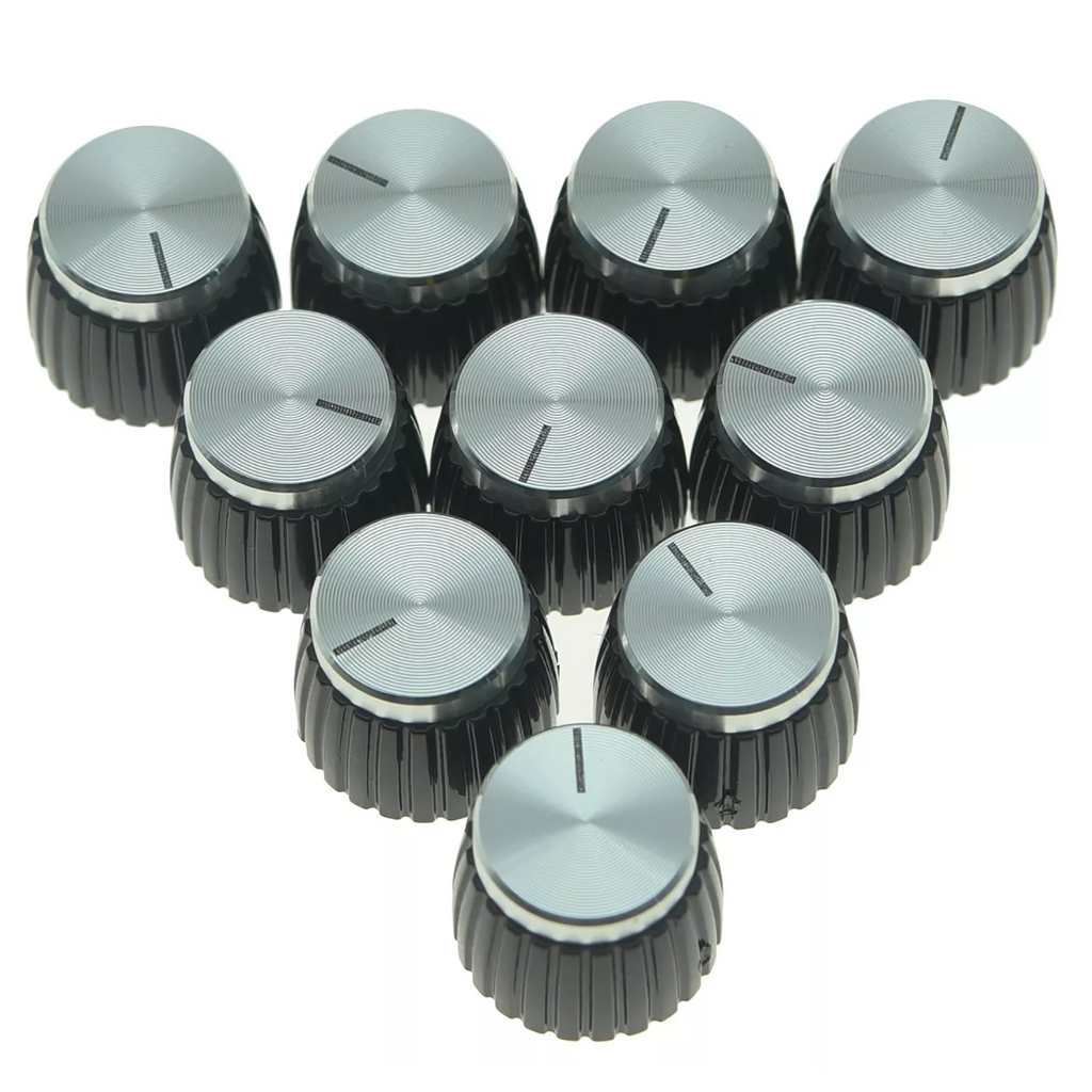 Marshall Amp Knobs - Black with Silver Cap, Push-On (Set of 10) - Ploutone